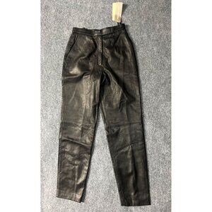 Vintage NEW Genuine leather black pants High Waisted Jones New York 25” waist
